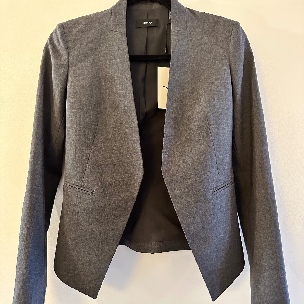 Theory "Lanai" open blazer, Gray, Size 00 NWT